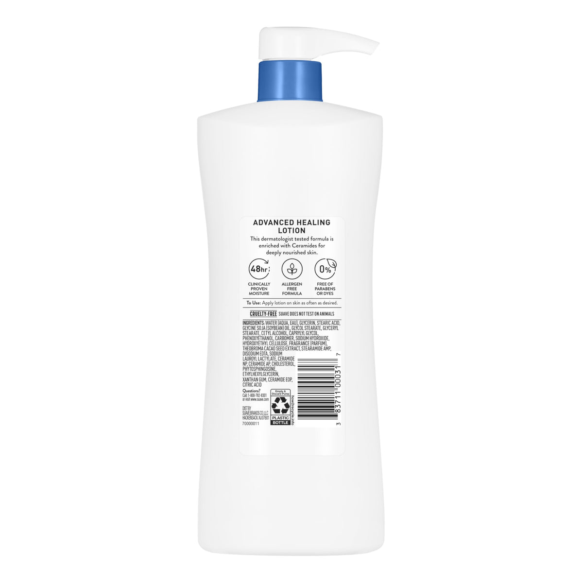 Four Suave pump bottles grouped to show the 4-pack supply advantage