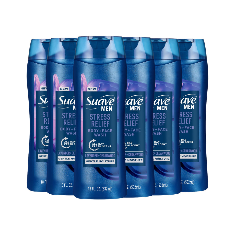 Suave front label on 18 oz bottle showing product name and scent benefit