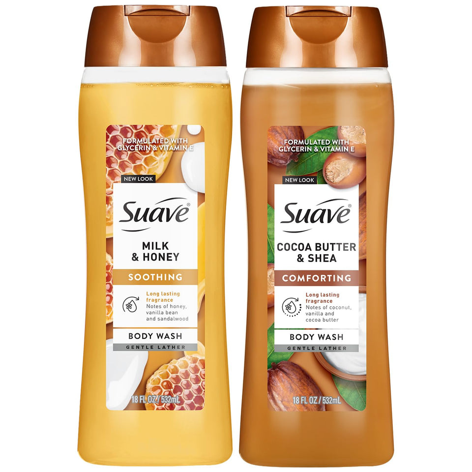 Suave two‑pack front packaging showing both bottles and value