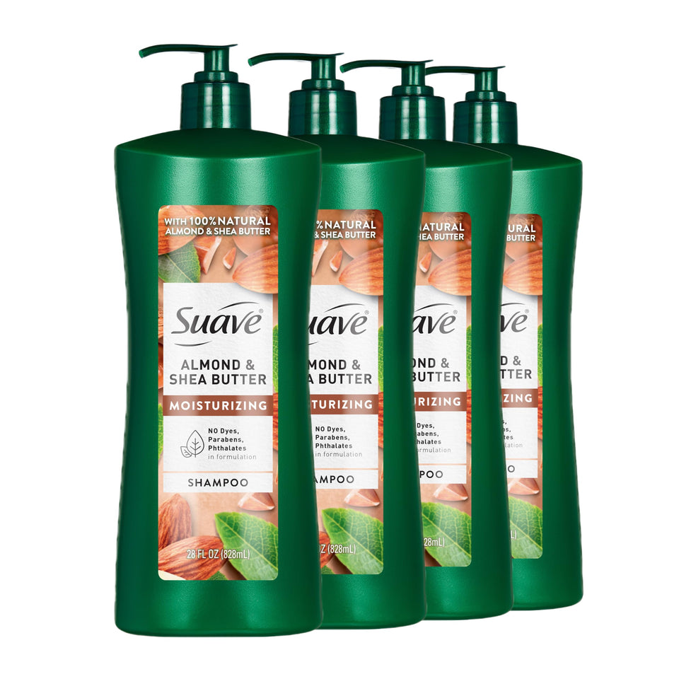 Suave front packaging almond shea 28oz shows value and moisturizing benefit