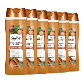 Suave front packaging cocoa butter and shea visible, moisturizing benefit