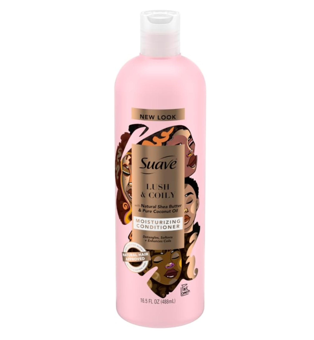 Suave front packaging showing size and curl-targeted benefits