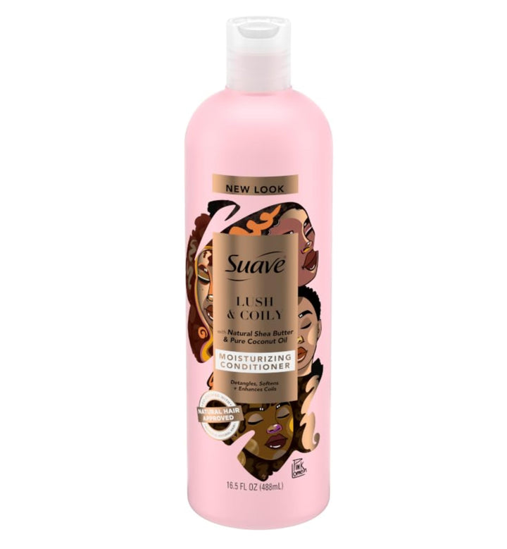 Suave front packaging showing size and curl-targeted benefits