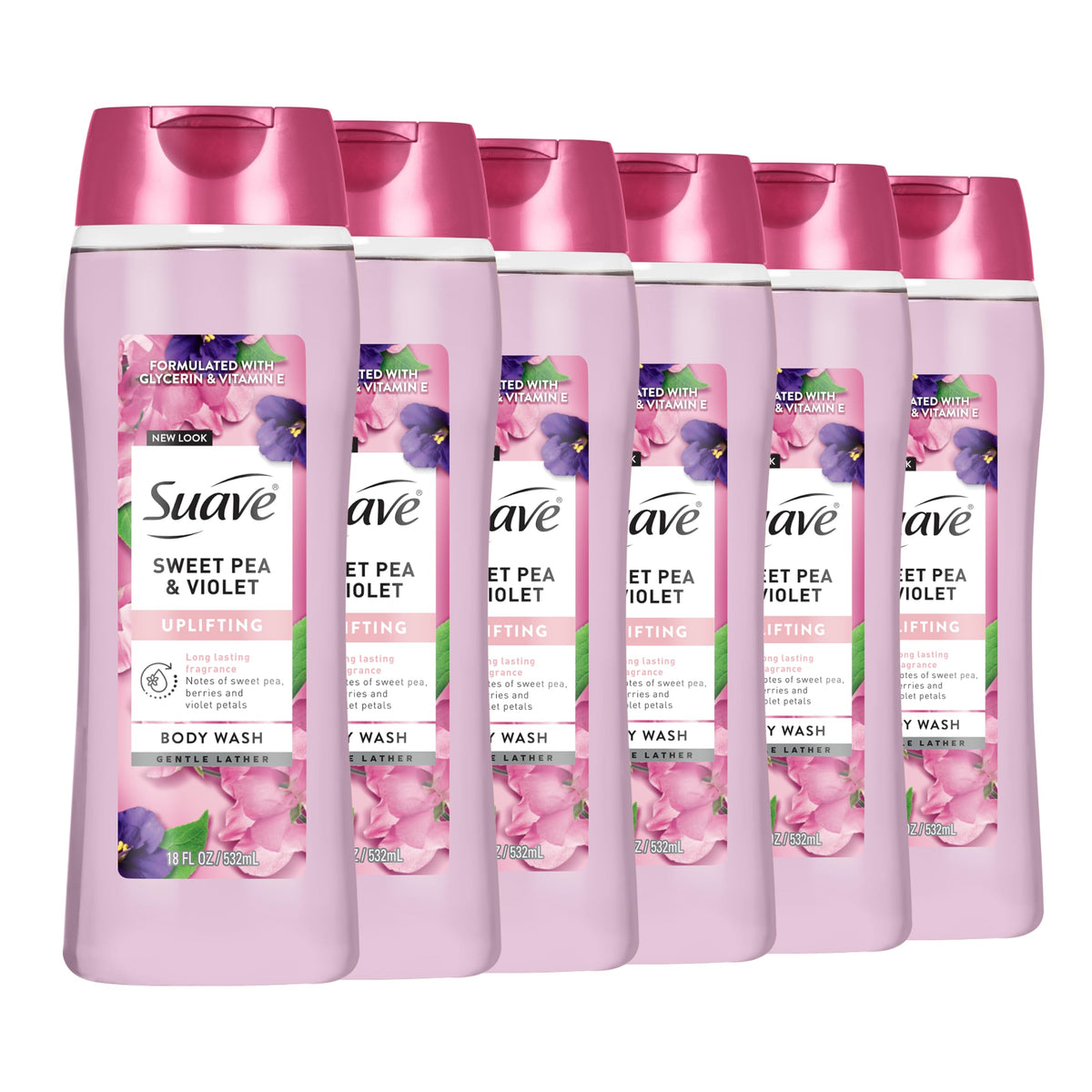 Suave front packaging showing Sweet Pea & Violet scent and benefits