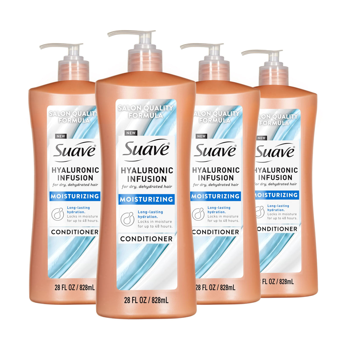 Suave hyaluronic front packaging showing bottle and pump for easy use