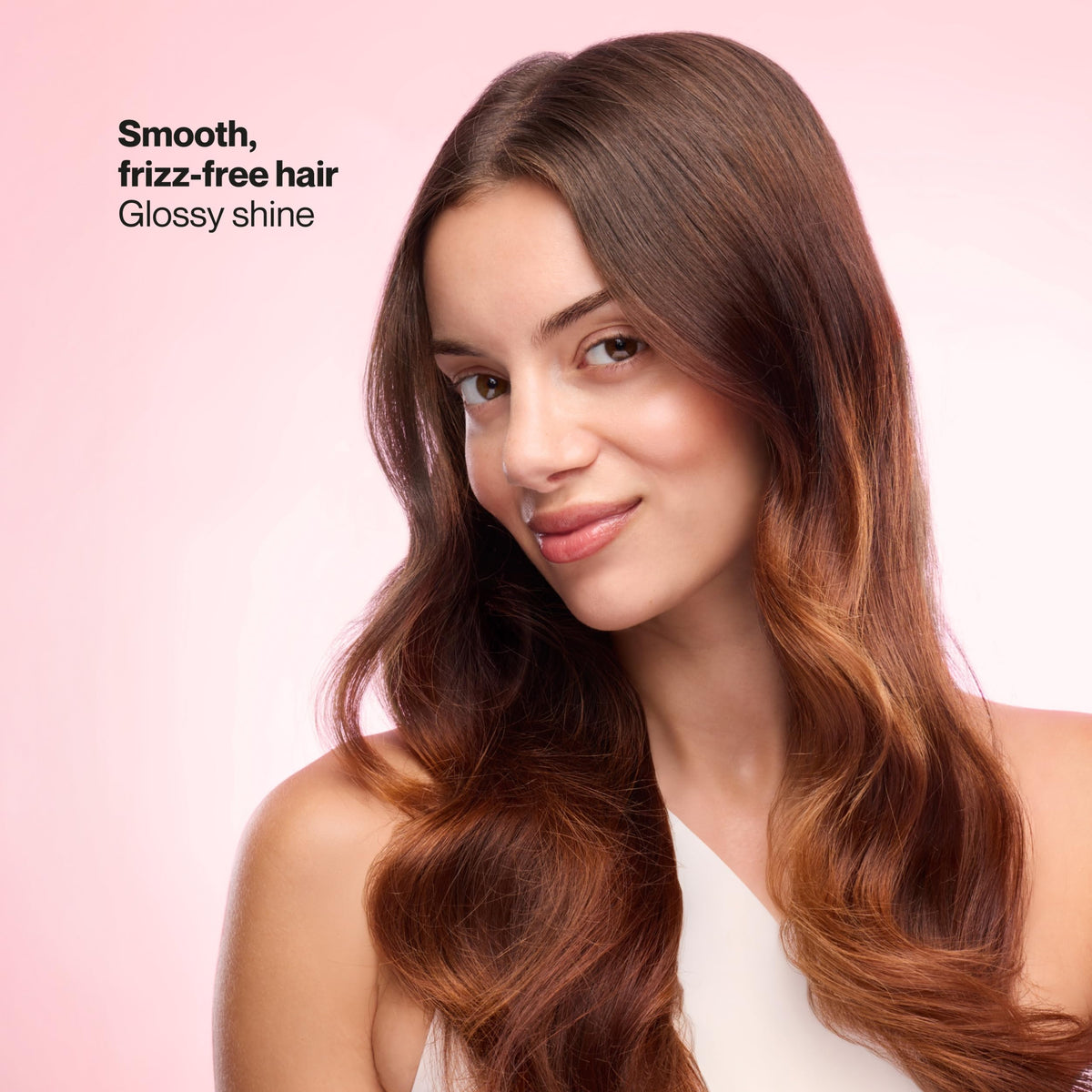 Suave camellia oil sheen on hair demonstrating lightweight moisture