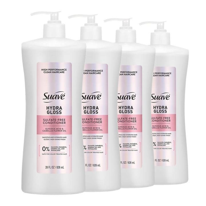 Suave front bottle view showing label and glossy finish benefits