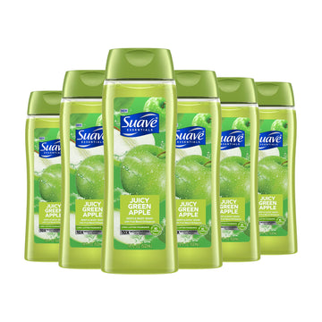 Suave bottle front view showing label and apple fragrance for fresh daily cleansing