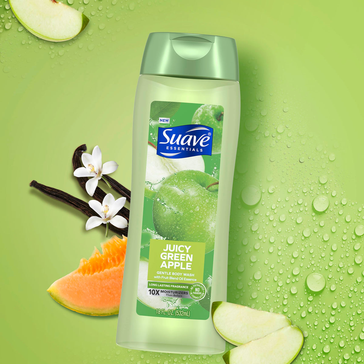 Person lathering Suave in shower illustrating invigorating scent and soft skin