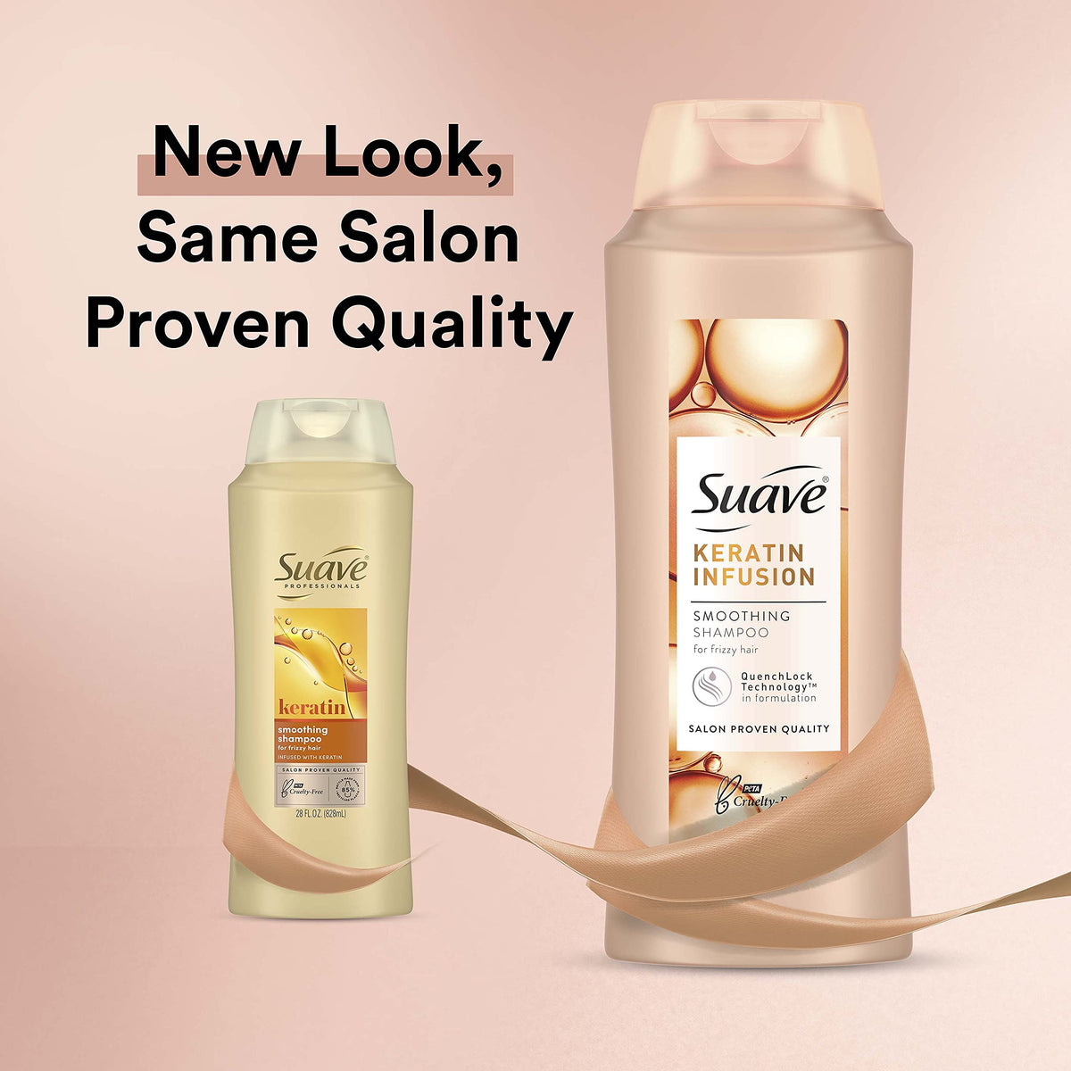 Suave keratin closeup texture highlighting smoothing formula for frizz control benefit