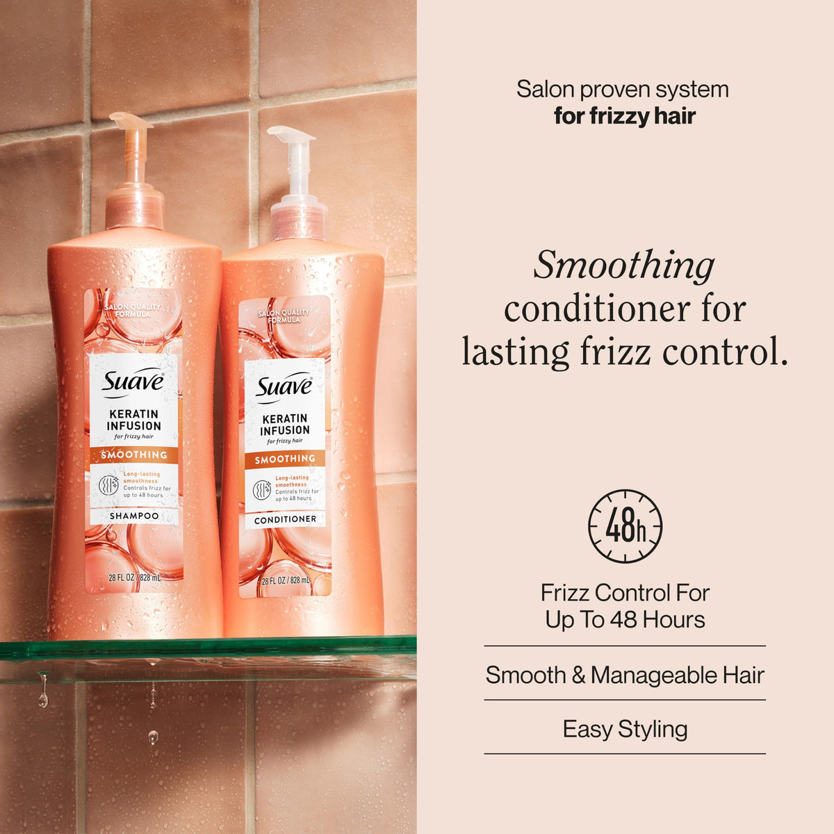 Suave keratin infusion 28 fl oz pump detail for easy dispensing
