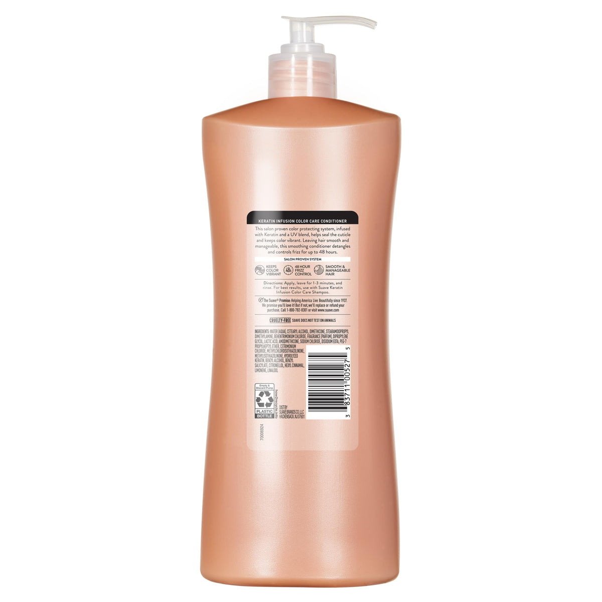Suave keratin infusion 28 oz bottle next to hand to show size and value