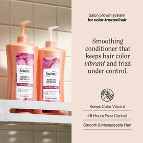Suave keratin infusion back label close-up listing ingredients and benefits
