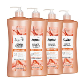 Suave keratin infusion front packaging shows product and benefit