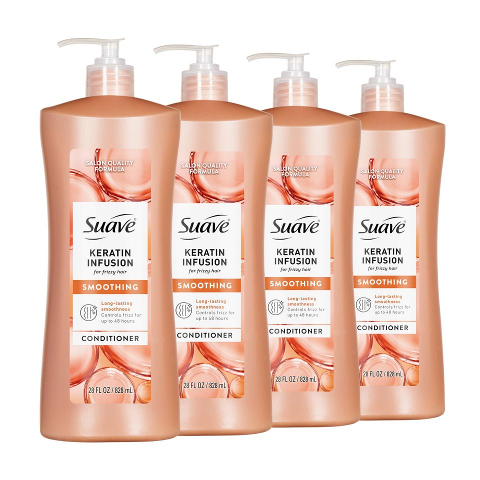 Suave keratin infusion front packaging shows product and benefit