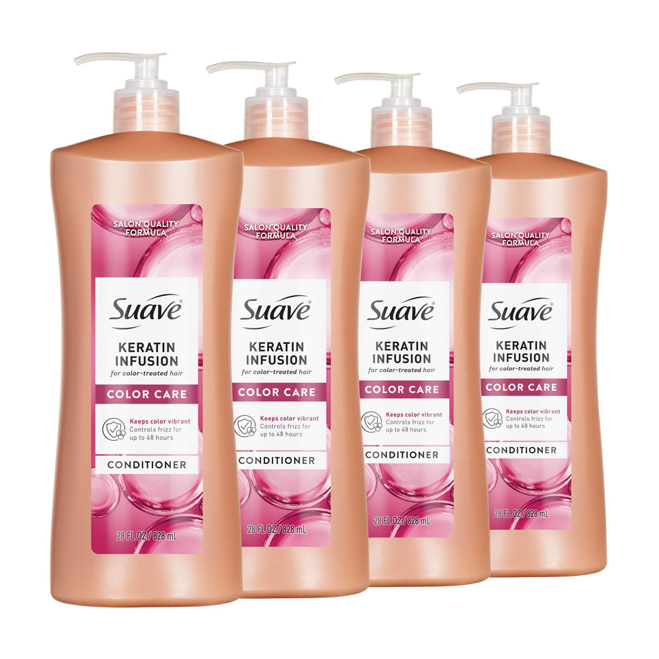 Suave keratin infusion front pump bottle showing product and size benefit