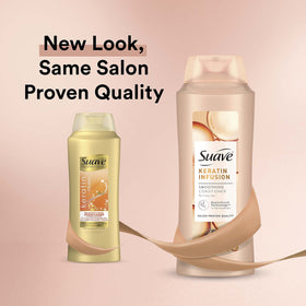 Suave keratin infusion label close-up highlighting key ingredients and finish