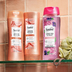 Hair after Suave use showing visible shine and smoother-looking strands
