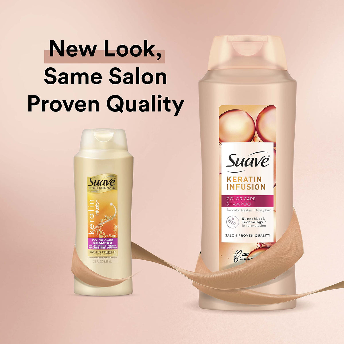 Suave pump detail highlighting keratin infusion for smoother hair