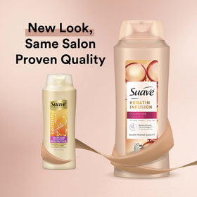 Suave pump detail highlighting keratin infusion for smoother hair