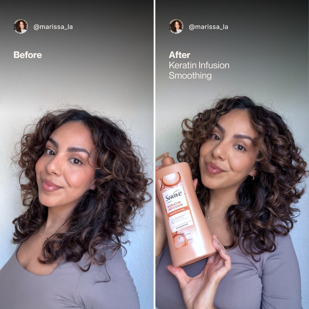 Suave shampoo texture close-up showing creamy keratin-infused formula