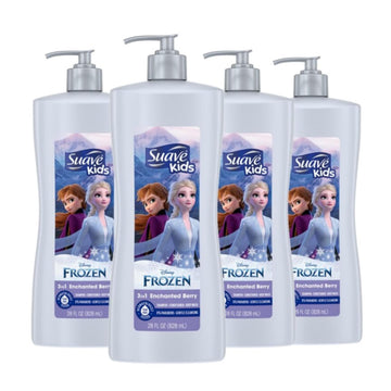 Suave Kids front packaging featuring Elsa and berry scent for fun bath time