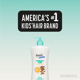 Four Suave Kids bottles together showing the 4 count bulk pack convenience