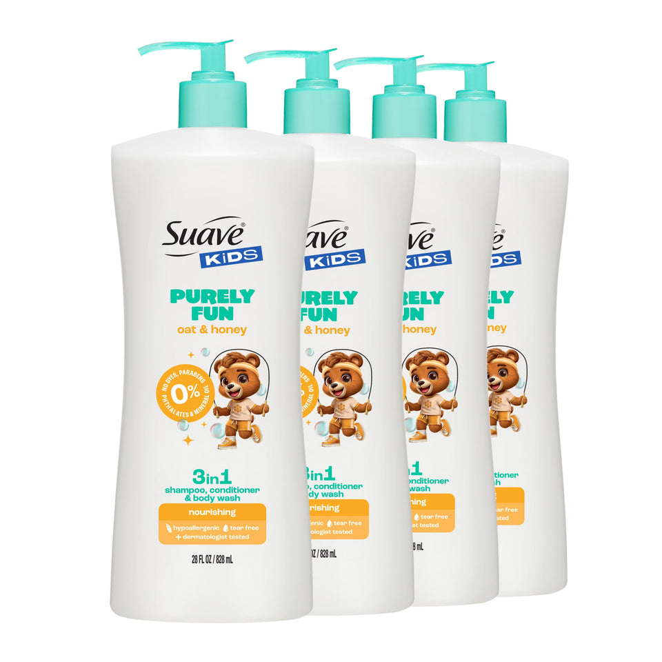 Suave Kids front packaging showing oat and honey and kid friendly design for trust