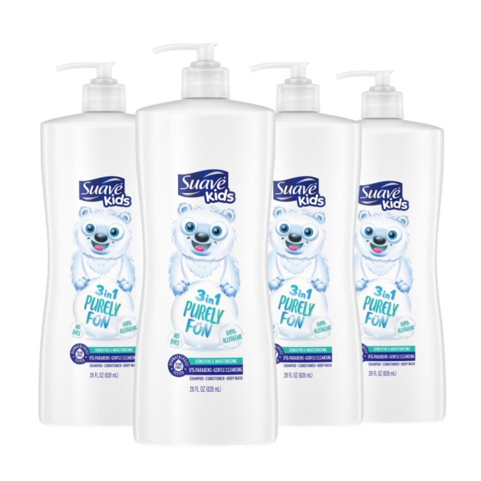 Suave Kids front packaging showing 3-in-1 benefits and fun design