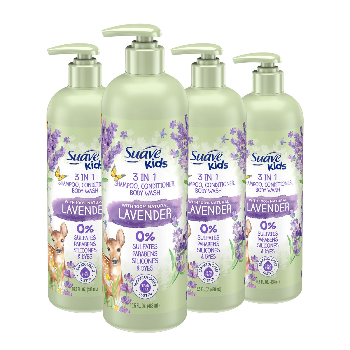 Suave kids lavender front packaging showing gentle formula and pack benefits