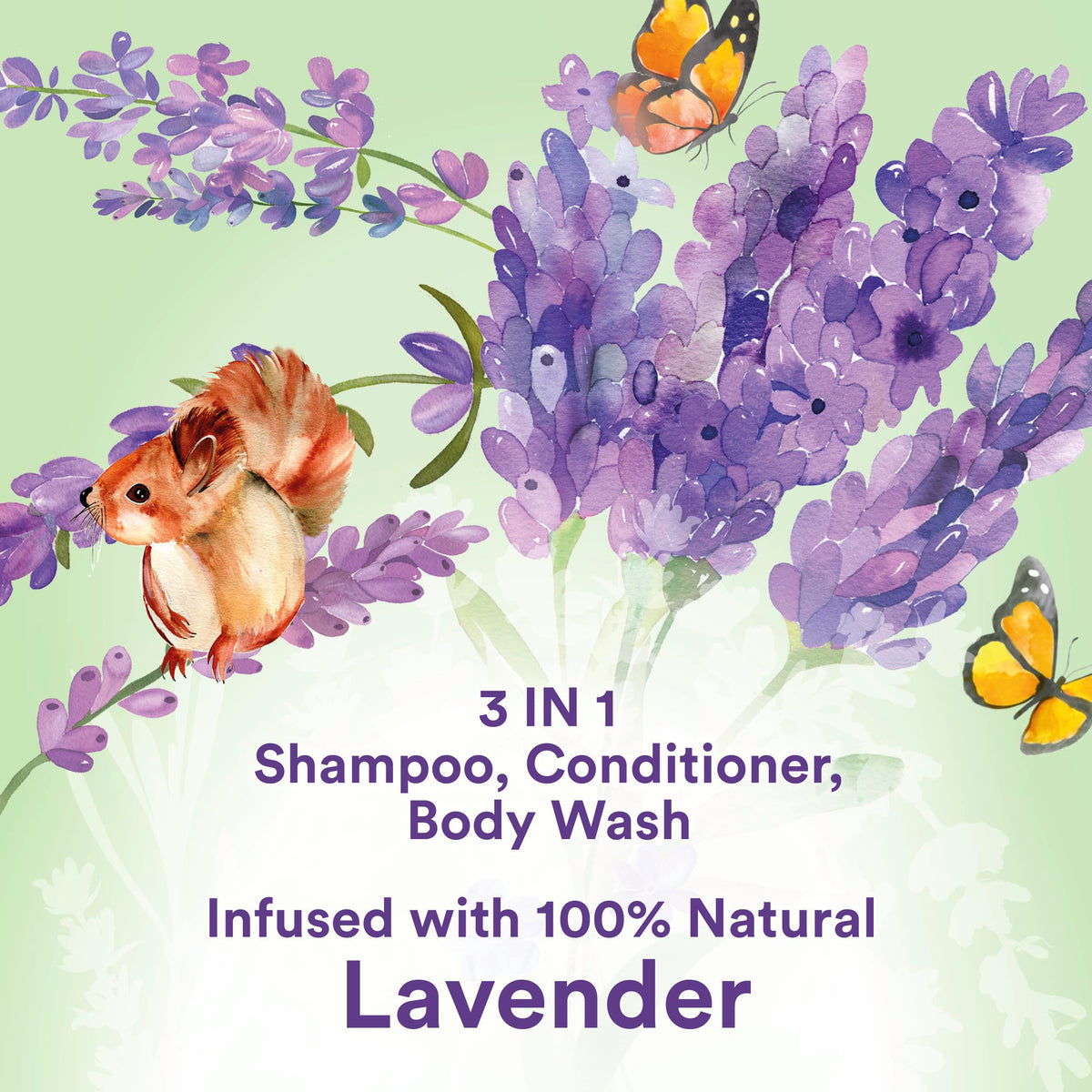 Suave kids lavender bottle pouring creamy lather for gentle cleansing
