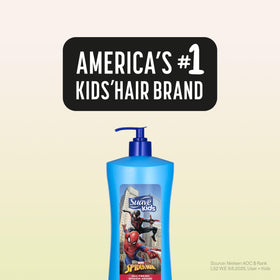Suave Kids bottles on bathroom shelf showing convenience and durable packaging benefit