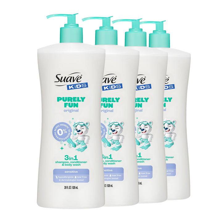 Suave Kids bottle front packaging showing Original Clean scent and product benefits
