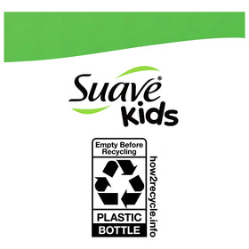 Suave Kids bottle held in hand showing 10 fl oz scale and travel-friendly benefit