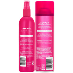 Person doing a mirror touchup with Suave spray for fresh, secure style