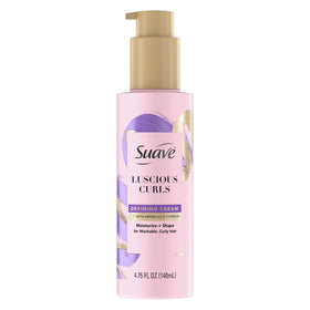 Suave front packaging showing product label and size, clear curl benefit