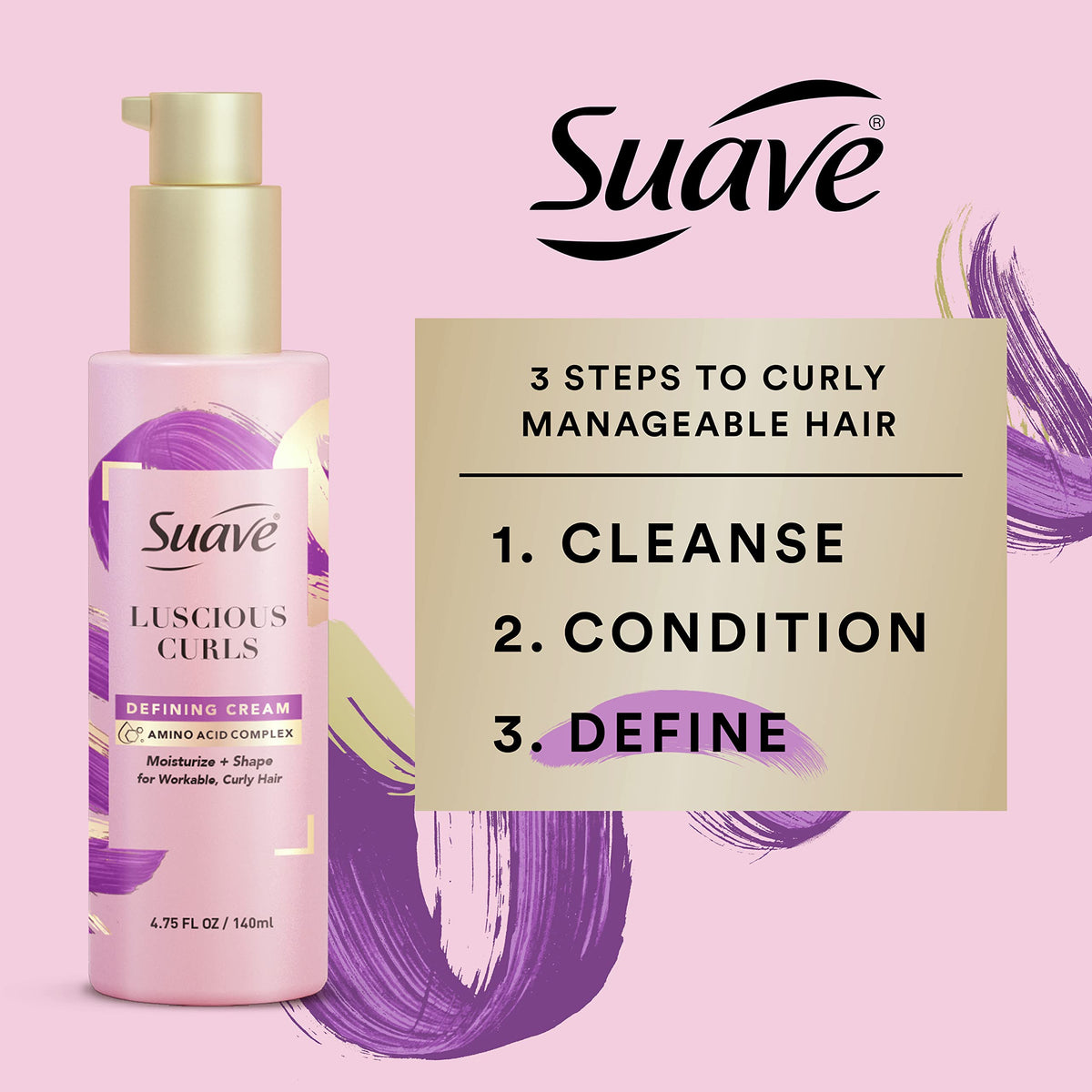 Suave open jar displaying cream texture, easy to apply for moisturized curls