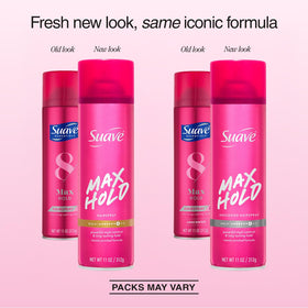 Suave Max Hold two cans side by side highlighting scented and unscented convenience