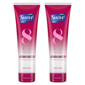 Suave front packaging showing Max Hold 8 sculpting gel for reliable styling