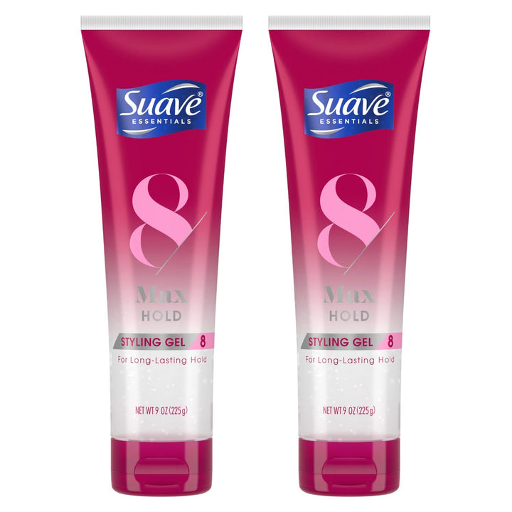 Suave front packaging showing Max Hold 8 sculpting gel for reliable styling