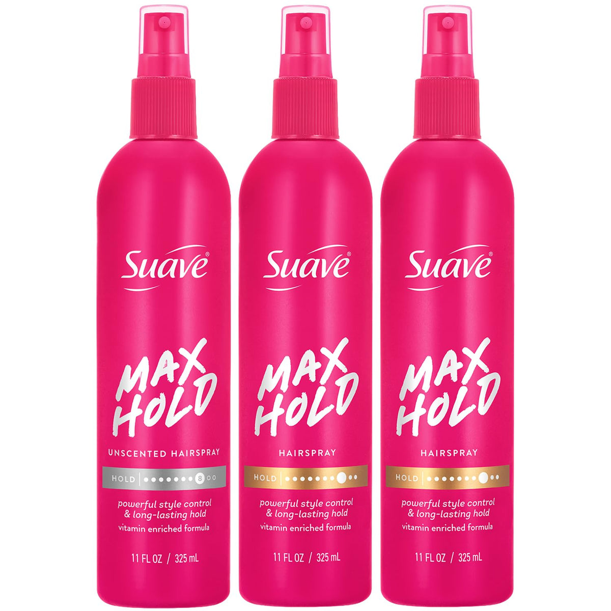 Suave bottle front packaging showing branding and hold level benefits