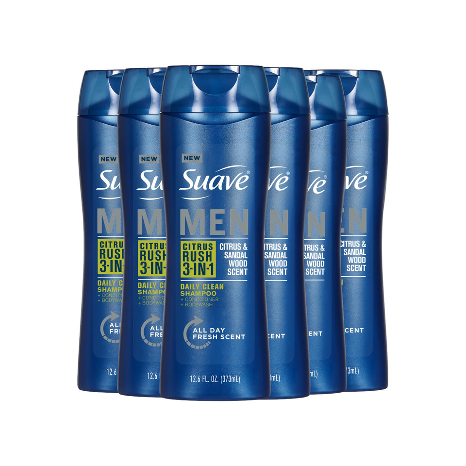Suave bottle front view showing Citrus Rush branding and benefit