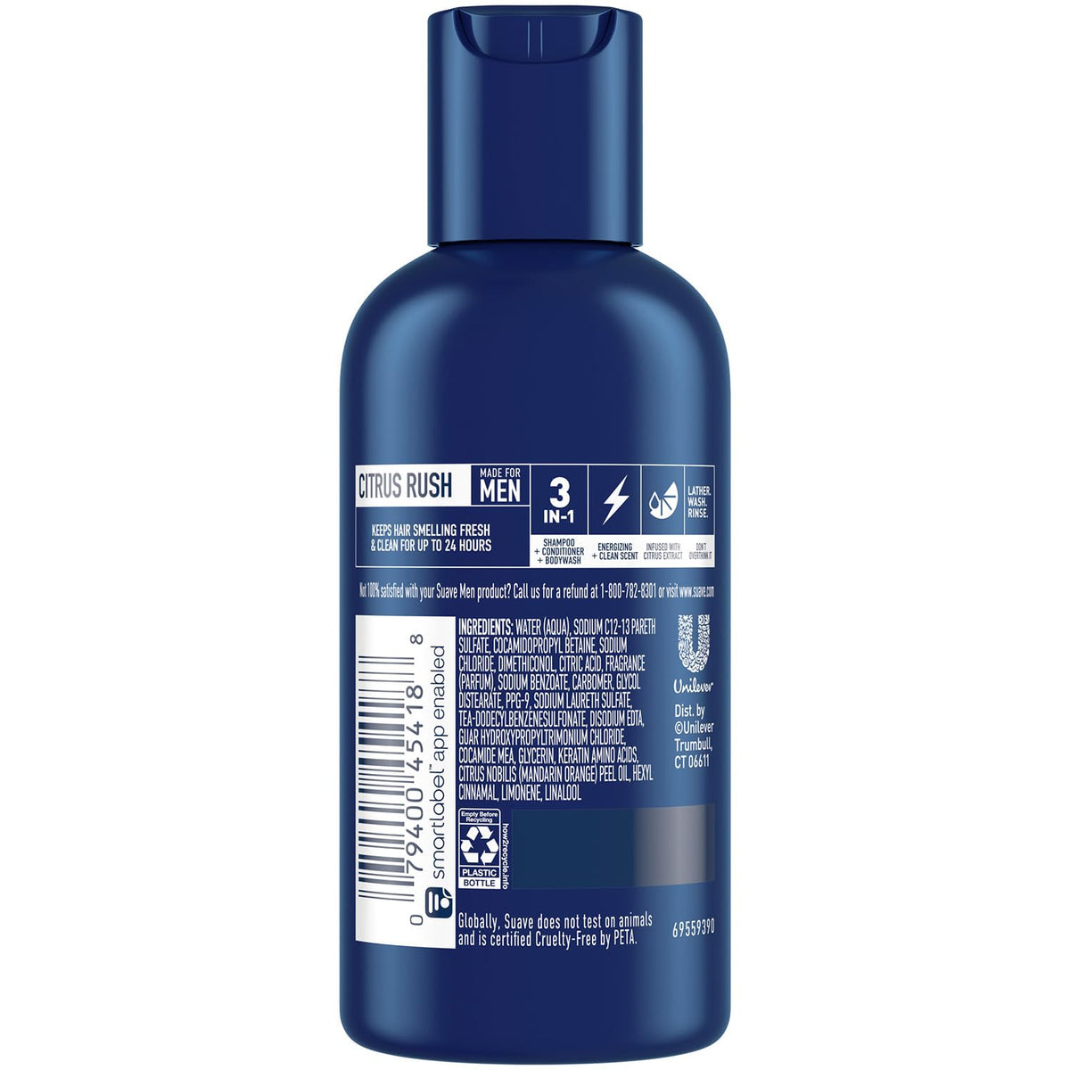 suave men ingredient panel closeup showing product information and claims