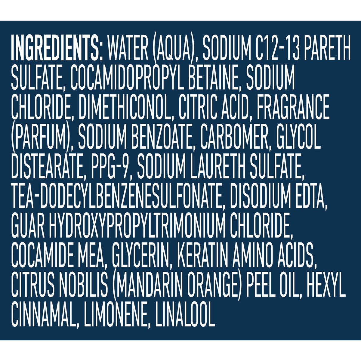 Suave Citrus Rush label detail highlighting keratin amino acids for hair manageability benefit