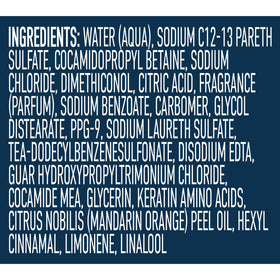 Suave Citrus Rush label detail highlighting keratin amino acids for hair manageability benefit