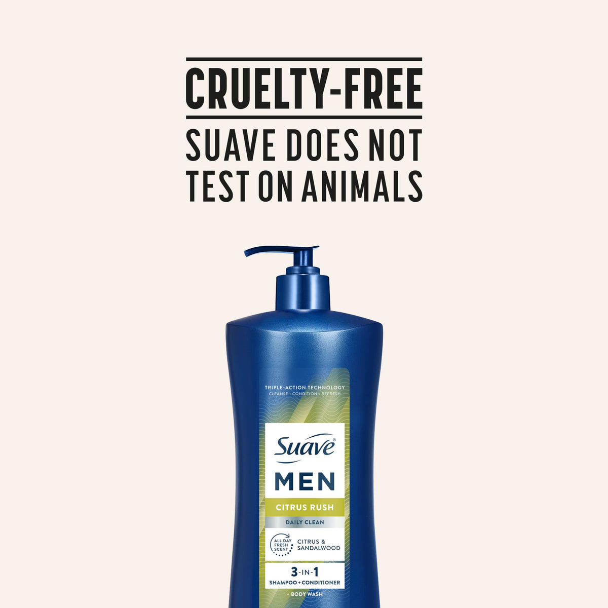 Citrus and sandalwood visual with Suave evoking fresh scent and confidence