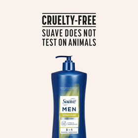 Citrus and sandalwood visual with Suave evoking fresh scent and confidence