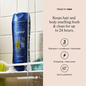 Close-up side label of Suave Men Citrus Rush highlighting usage directions