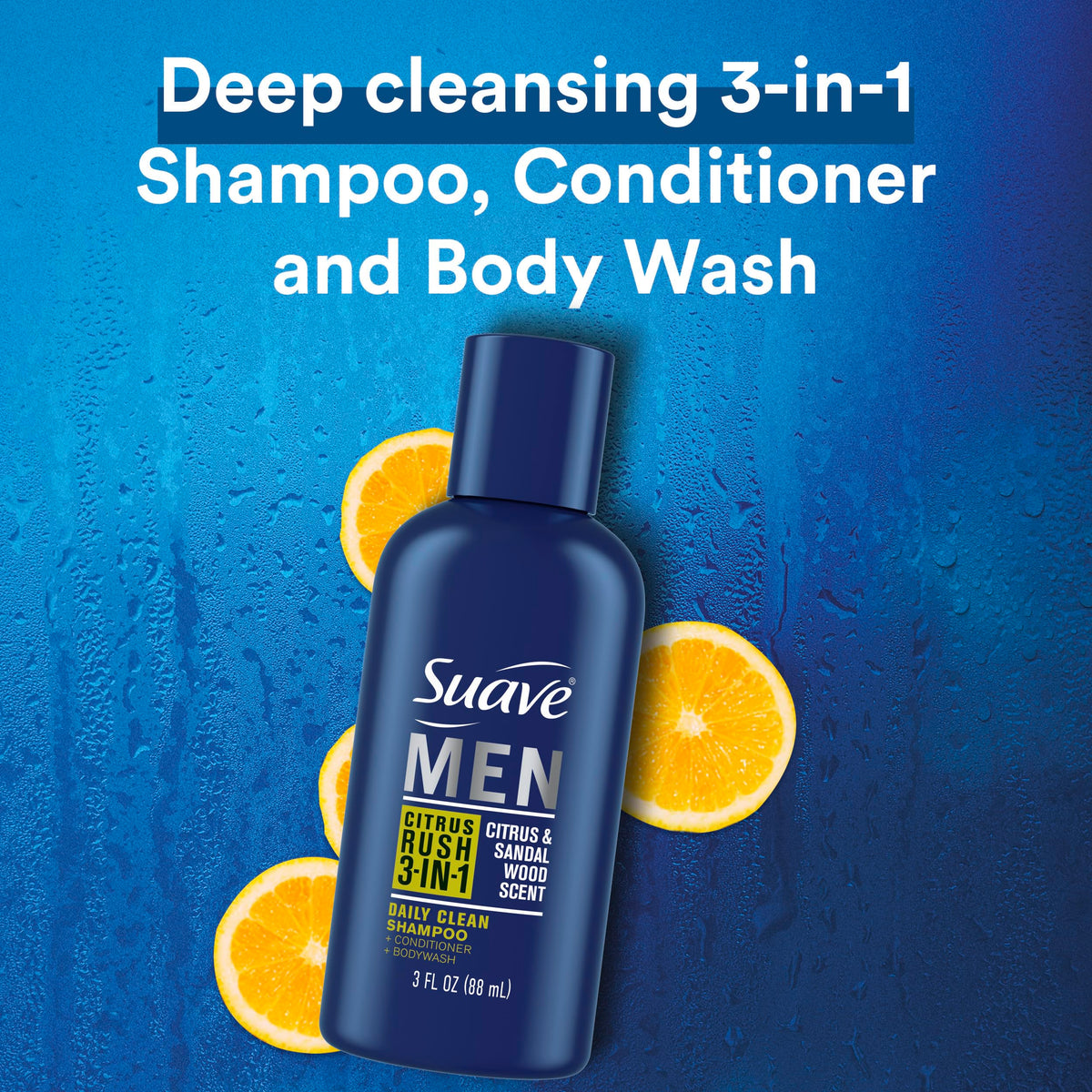 Suave Citrus Rush lather close-up showing creamy texture and quick cleansing benefit