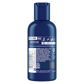 Suave Citrus Rush in a toiletry bag lifestyle scene showing space-saving travel convenience benefit
